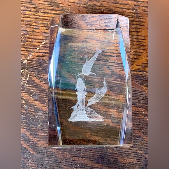 Solid Lead Crystal Laser Etched Swimming Dolphins Paperweight - Picture 14 of 16